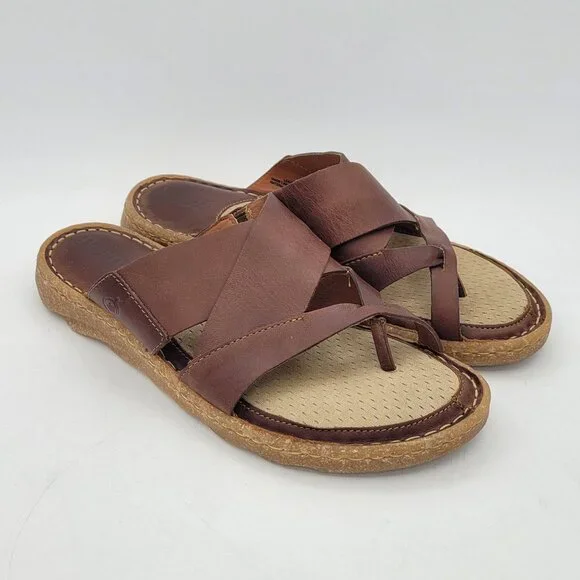 Born Sorja Sport Leather Thong Sandals Women's 9 EU 39-40 Brown - Picture 2 of 14